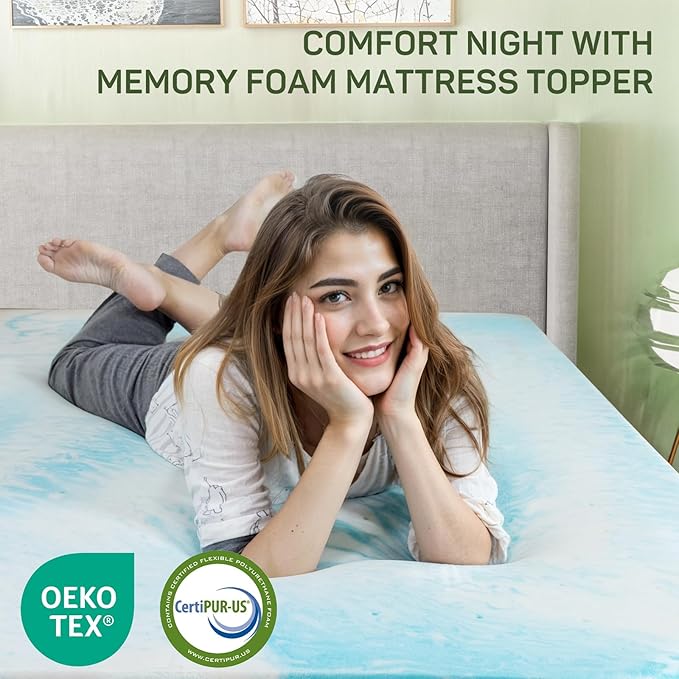 3 Inch Mattress Topper Twin Size, Gel Memory Foam Mattress Pad, CertiPUR-US Certified, Ventilated Bed Topper for Pressure Relief Back Pain, Blue
