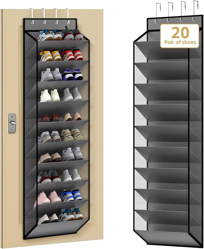 KEEPJOY 10 Tiers Mesh Over Door Shoe Organizer Storage, Hanging Shoe Holder for Door with Large Deep Pockets, Holds 20-30 Pairs of Shoes, Ideal for Sneakers & Boots(Grey) by KEEPJOY
