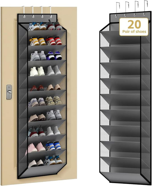 KEEPJOY 10 Tiers Mesh Over Door Shoe Organizer Storage, Hanging Shoe Holder for Door with Large Deep Pockets, Holds 20-30 Pairs of Shoes, Ideal for Sneakers & Boots(Grey) by KEEPJOY