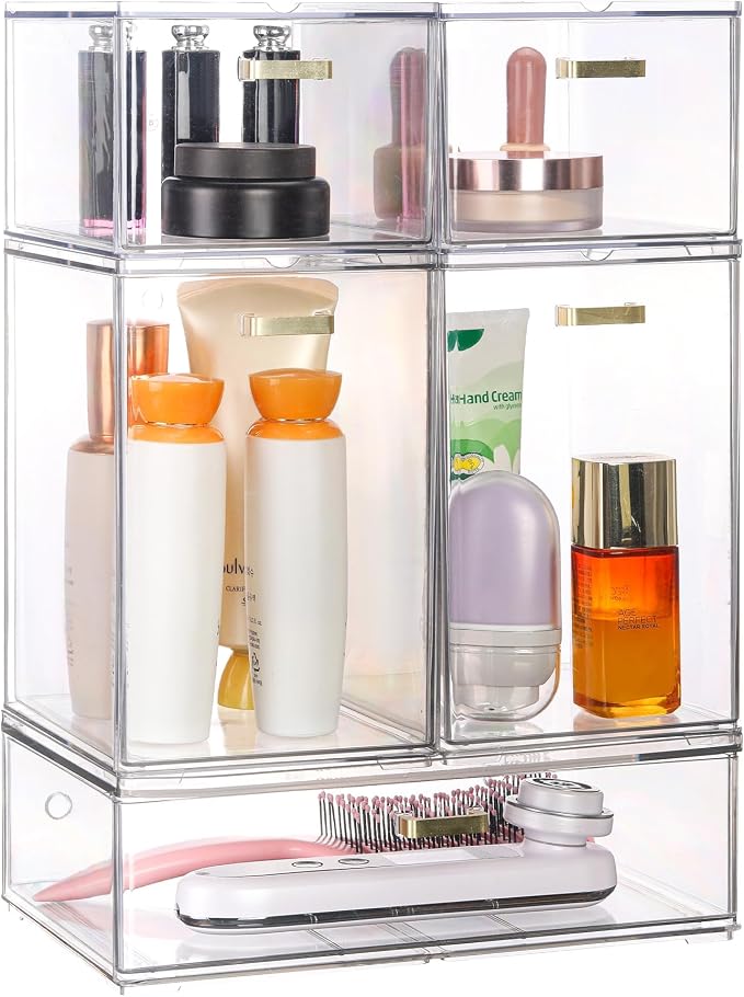 LALOBLUE Set of 5 Stackable Storage Drawers, Clear Acrylic Organizer Bins for Beauty Supplies, Perfect for Makeup Vanity, Undersink, Kitchen, Cabinet,Pantry Organization and Storage - Image 8
