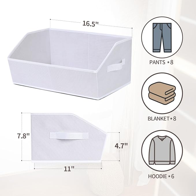 Homsorout Closet Baskets for Shelves - Decorative Storage Baskets with Handle, Trapezoid Closet Bins for Organization, Shelf Storage Bins for Clothes, Books, Home, Office, 8 Pack, White - Image 2