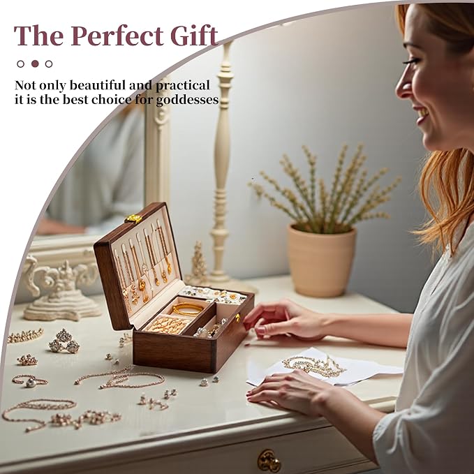 Wooden Jewelry Box For Women Jewelry Organizer Box With Lock 2 Layer Jewelry Holder Organizer For Necklace Ring Earring - Image 7