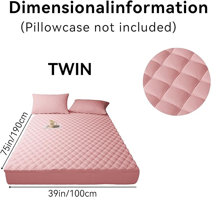 Mattress Cover, Waterproof Mattress Cover, Full-Size Ultra-Soft and Breathable, Machine Washable, Suitable for Home, Bedroom, and Hotel Use.(Pink Twin)