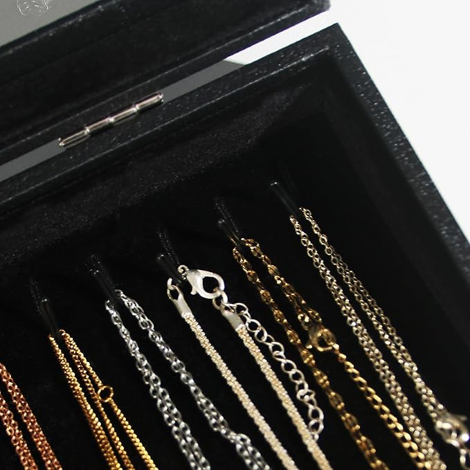 Coward 20 Hooks Necklace Organizer Jewelry Box, Dustproof Necklace Display Holder Case, Black Velvet Necklace Display Tray Case with Transparent Glass Lid for Home Use or Store Selling Show - Image 3