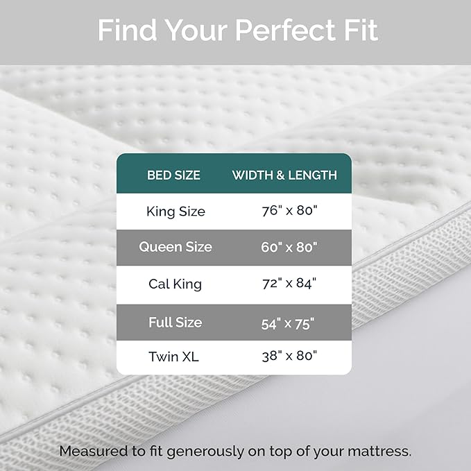 Plush Cooling California King Mattress Topper with Bamboo Viscose Cover - Soft Pillow Top Design for Back Pain Relief and Pressure Point Comfort - 72 x 84 Inches