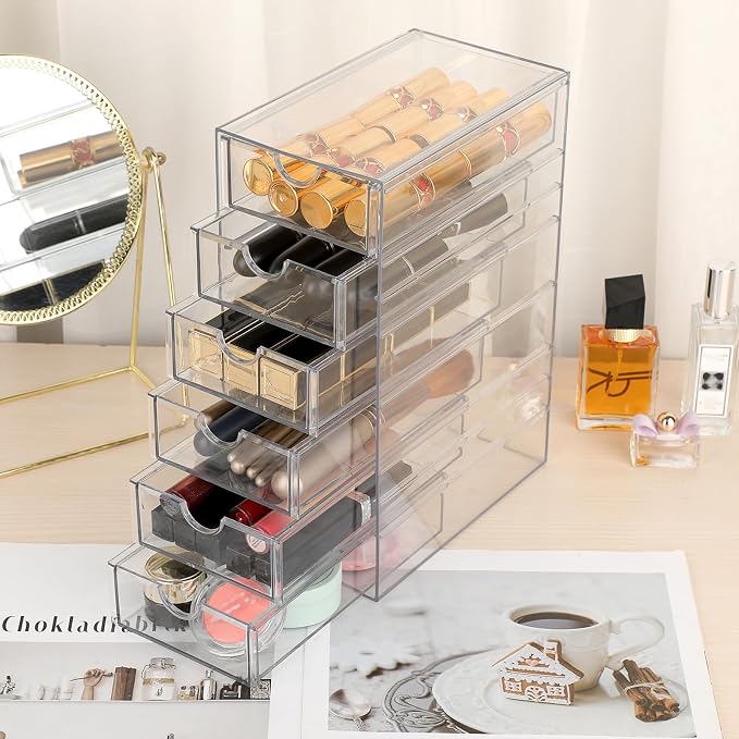 Hipiwe Plastic Drawer Organizer Clear Desktop Drawers Box with 6 Pull Out Drawer Compact Storage Box for Cabinet Vanity Bathroom Bedroom Pantry Shelf Office Closet Organization - Image 5
