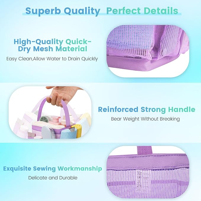 Mesh Shower Caddy for College Dorm Room Essentials for Girls with 9 Pockets,Large-Capacity Shower Basket,Quick Dry Toiletry Tote Bag,Outdoor Gym,Travel,Swim,Beach Camping Essentials-Black and Purple - Image 3