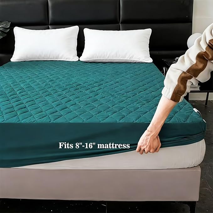 Shatex Full Size Mattress Pad - Breathable Quilted Mattress Topper Protector with 8-16 Inches Deep Pocket, Machine Washable (54x75inch,Dark Green)