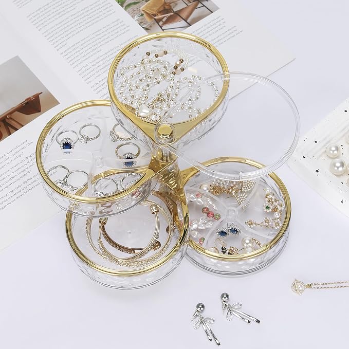LETURE 4-Layers Rotatable Jewelry Organizer Storage Box, Clear Jewelry Holder Case for Ring Earring Necklaces Bracelets Makeup Hair Accessories - Image 5
