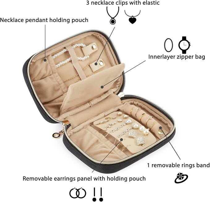 BAGSMART Travel Jewelry Organizer Case Small Jewelry Roll for Journey-Rings, Necklaces, Earrings, Bracelets, Black - Image 2