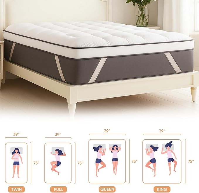 Memory Foam Mattress Topper King, 3 Inch Extra Thick Shredded Foam, 100% Cotton Mattress Pad Cover, Breathable & Skin-Friendly King Size Mattress Topper for Back Pain Relief
