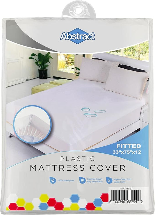 Waterproof Mattress Cover – 33 x 75 x 12” for Toddler, Trundle, Bunk Bed – Heavy Duty Vinyl Plastic Bed Fitted Sheet, 100 GSM PVC – Long Lasting Quality, Comfortable – by Abstract White