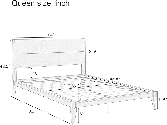 Merax Queen Size Bamboo Platform Bed, Mid-Century Modern Bed Frame with Tall Headboard, Solid Sustainable Bedframe Queen-size, Wood Slat Support, No Box Spring Needed, Easy Assembly, Noise Free, Brown