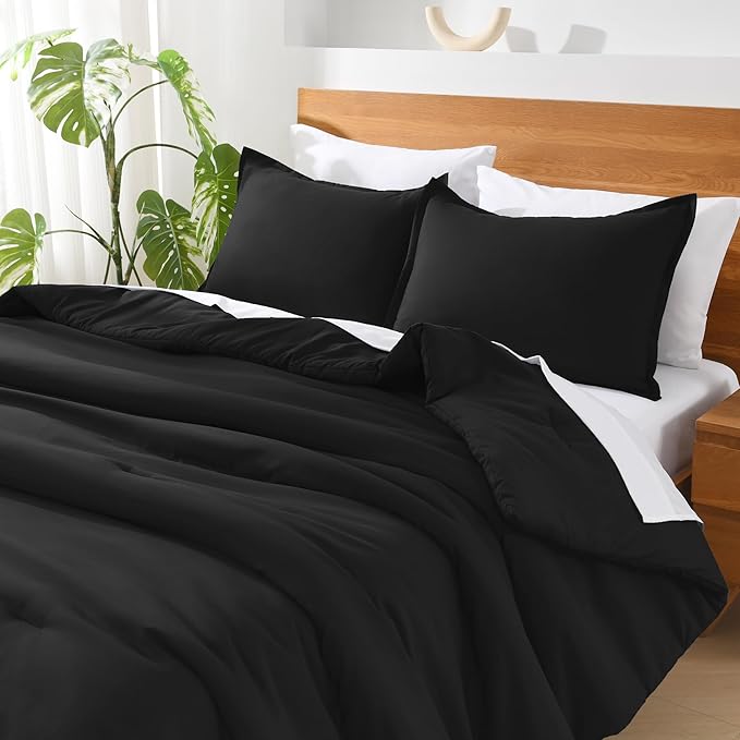 Andency Black Comforter King Size - 7 Pieces Bed in a Bag King Bedding Comforter Sets, Summer Plain Soft Lightweight Comforter with Fitted Sheets, Flat Sheets, Pillowcases & Shams