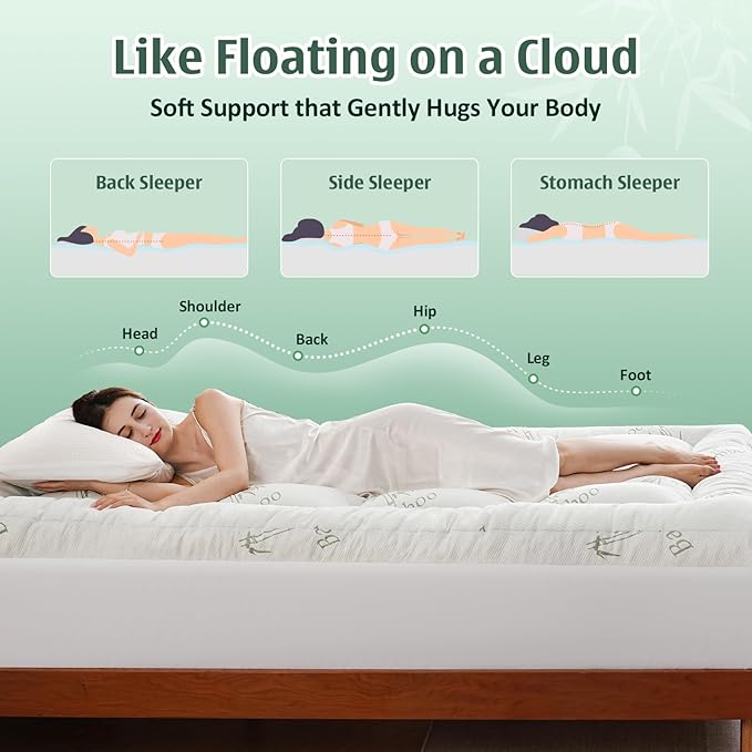 DOWNCOOL 3 Inch Full Mattress Topper – Cooling Memory Foam Mattress Topper for Back Pain Relief, Breathable Bamboo Viscose Air Layer, 1700 GSM Fill, Deep Pocket Fits 8–21 Inch