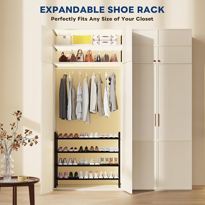 Mavivegue Expandable Shoe Rack, 4-Tier 19"-43.3" Adjustable Shoe Rack for Closet,Hall Entryway,Front Door,Garage, Sturdy Steel Space-Saving Rack, Black​ - Image 7