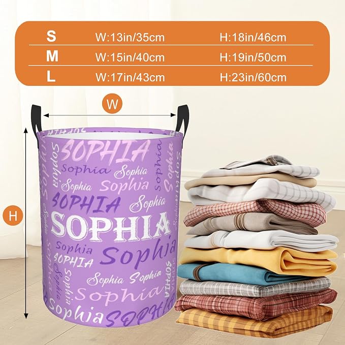 Custom Name Laundry Hamper, Personalized Laundry Basket with Name for Baby Boys Girls, Customized Collapsible Dirty Clothes Hamper Storage with Handles for Bedroom Bathroom Dorm Room Decor - Image 3