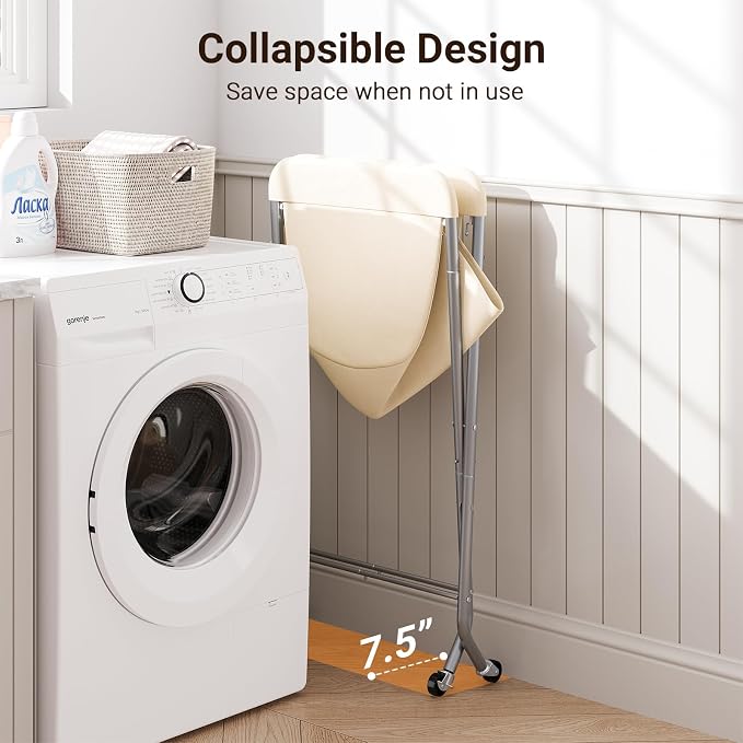 ELYKEN Laundry Cart with Wheels, 33”H Easy Rolling Laundry Hamper with Removable Liner Bag, Sturdy Metal Frame Clothes Basket with 4 Casters and 2 Brakes - Image 4