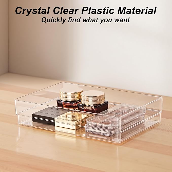 SMARTAKE 25-Piece Drawer Organizer with Non-Slip Silicone Pads, 4-Size Desk Drawer Organizer Trays Storage Tray for Makeup, Jewelries, Utensils in Bedroom Dresser, Office and Kitchen (Clear) - Image 3