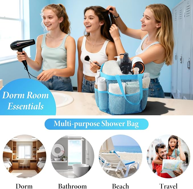 Attmu Mesh Shower Caddy Portable, Quick Dry Hanging Shower Tote Bag for College Dorm Room Essentials, Large Capacity Caddy Dorm for Bathroom Gym Swimming - Image 2