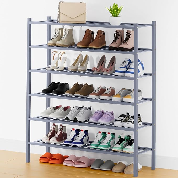 Smiry Shoe Rack, 6 Tier Thick Long Bamboo Shoe Organizer, Stackable Free Standing Wooden Shoe Storage Shelf for Closet, Entryway, Front Door Entrance, Grey by Smiry