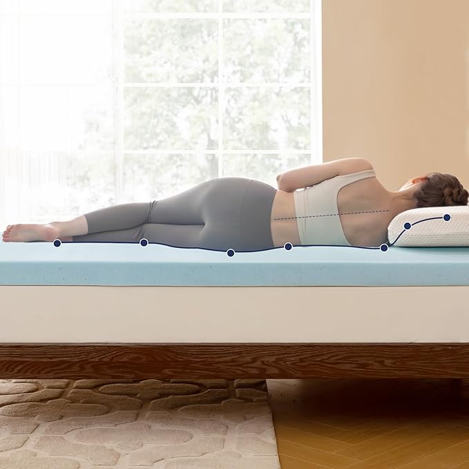 2 Inch Full Memory Foam Mattress Topper, Cooling Gel Infused Mattress Pad, Ventilated Bed Topper for Pressure Relief Back Pain, CertiPUR-US Certified-Blue