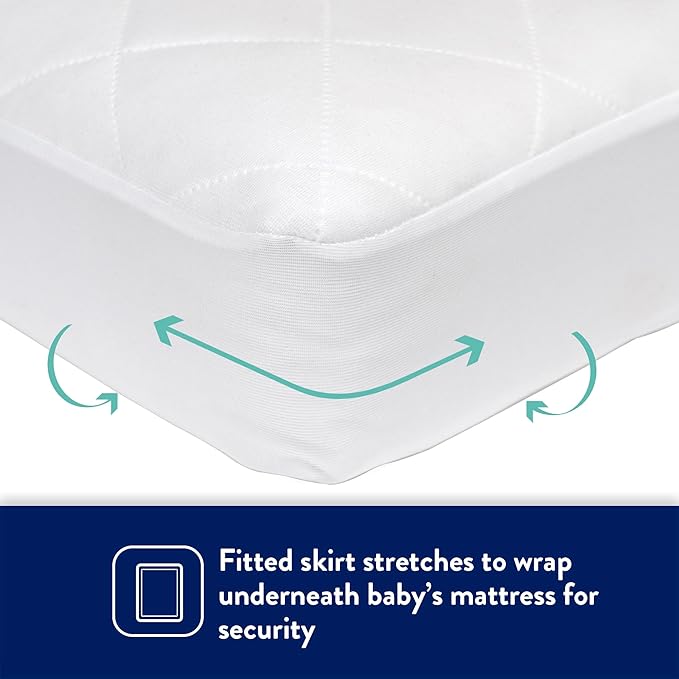 Kolcraft Fitted Waterproof Toddler Bed and and Baby Crib Mattress Pad Cover Protector, Noiseless, Machine Washable and Dryer Friendly, 52" x 28" - White (Pack of 2)