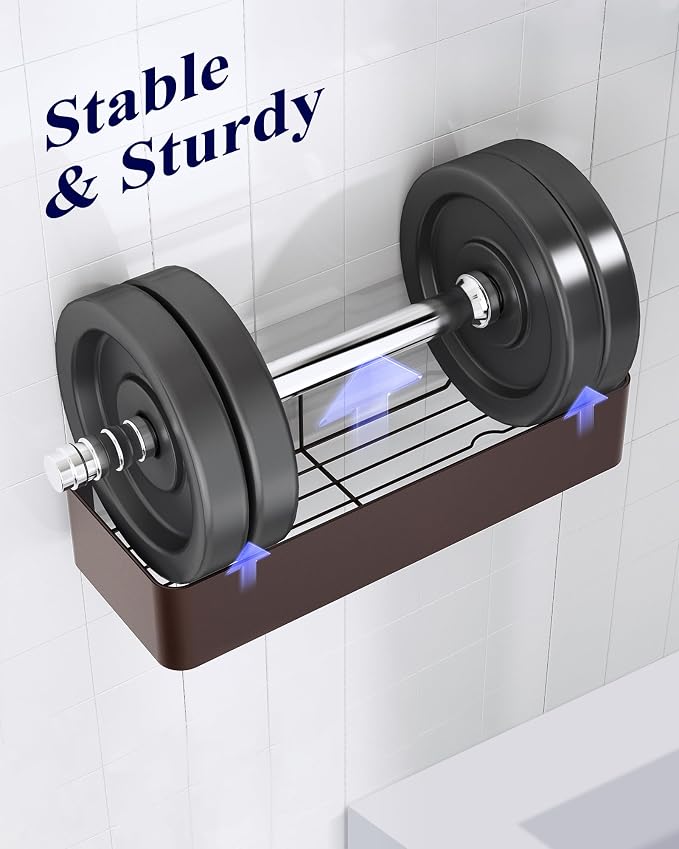 Kitsure Shower Caddy - 2 Pack Adhesive Shower Organizer, Rustproof Metal Shelves, No-Drill Bathroom Organizers and Storage, Brown, Large - Image 4