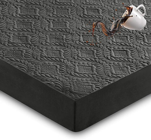 Sufdari Queen Quilted Fitted Waterproof Mattress Cover, Breathable & Noiseless Mattress Pad, Ultra Soft Bed Cover Fits Up to 8-18" Deep Pocket Dark Grey