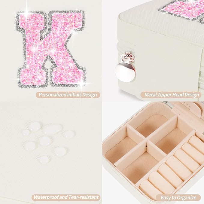 Uygafly Travel Jewelry Case - Personalized Jewelry Box for Women,Small Jewelry Organizer Cute Jewelry Organizers and Storage Aesthetic,Travel Essentials Birthday Gifts for Girls Women | Cream,K - Image 4