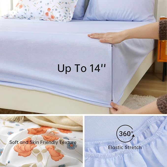 MUXHOMO Orange Blossom Bed in a Bag King 7 Pieces, King Comforter Set Reversible Botanical Flowers Design, Ultra Soft & Breathable Bedding Sets with Comforter, Sheets, Pillowcases & Shams