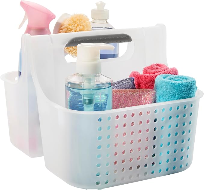 madesmart Large Portable Shower Caddy, Hold Soap, Shampoo, Hair Supplies and Beauty Products, Cleaning Supplies Organizer for Home, Dorm, Plastic Shower Tote, Soft Handle, Frost by madesmart%C2%AE