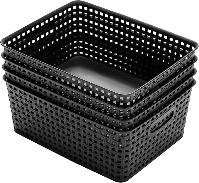 Eslite Plastic Storage Baskets for Organizing,11"X8.5"X4.7",Pack of 4 (Black) - Image 4