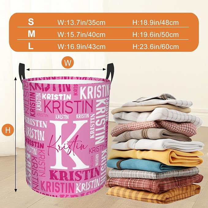 Custom Name Laundry Hamper, Personalized Laundry Basket with Name for Baby Boys Girls, Customized Collapsible Dirty Clothes Hamper Storage with Handles for Bedroom Bathroom Dorm Room Decor - Image 3