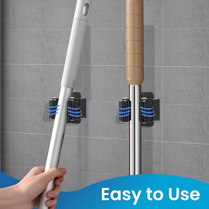 Broom Holder Wall Mount, 7PCS Broom Hanger Wall Mount, Stainless Steel Heavy Duty Mop Holder Broom Mop Hanger Wall with Screws, Garden Outdoor Tool Organizer Rack Broom Hanger (Black) - Image 5