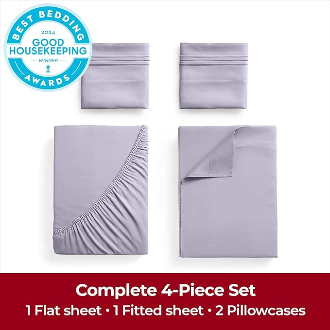 Mellanni Extra Deep King Sheets - 4 PC Iconic Collection Bedding - Hotel Luxury, Ultra Soft, Cooling Bed Sheets - Wrinkle, Fade, Stain Resistant (King, Lavender)
