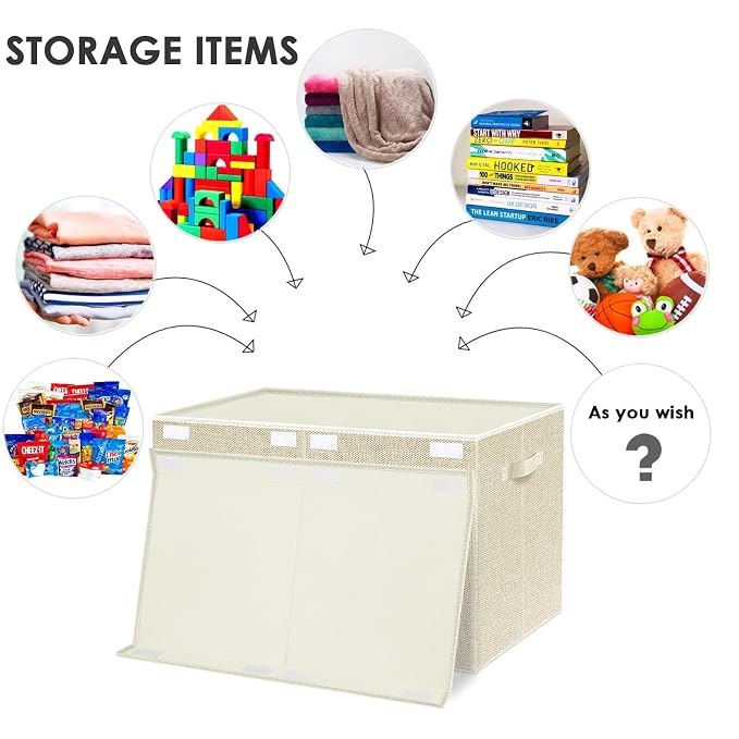 VERONLY Large Toy Box Chest Storage with Lid - Collapsible Kids Toys Boxes Organizer Bins Baskets with Handles for Boys, Girls, Nursery, Playroom, Clothes, Blanket, Bedroom(Beige) - Image 3