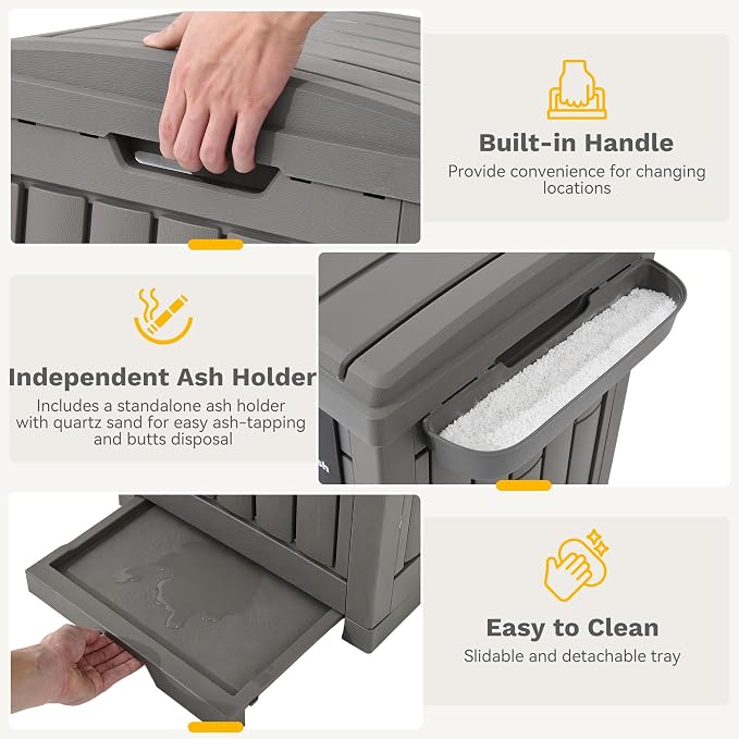DWVO 38 Gallon Outdoor Trash Can, Set of 2 Resin Garbage Bins with Lids, Includes 2 Sorting Labels, Ash Holder, Stakes & Suction Cups, Hideaway Storage for Patio Backyard Garden, Light Brown - Image 4