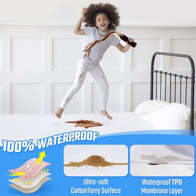 FGZ 2 Pack Twin Size Mattress Protector Waterproof, Breathable Terry Mattress Cover Fitted with Deep Pockets
