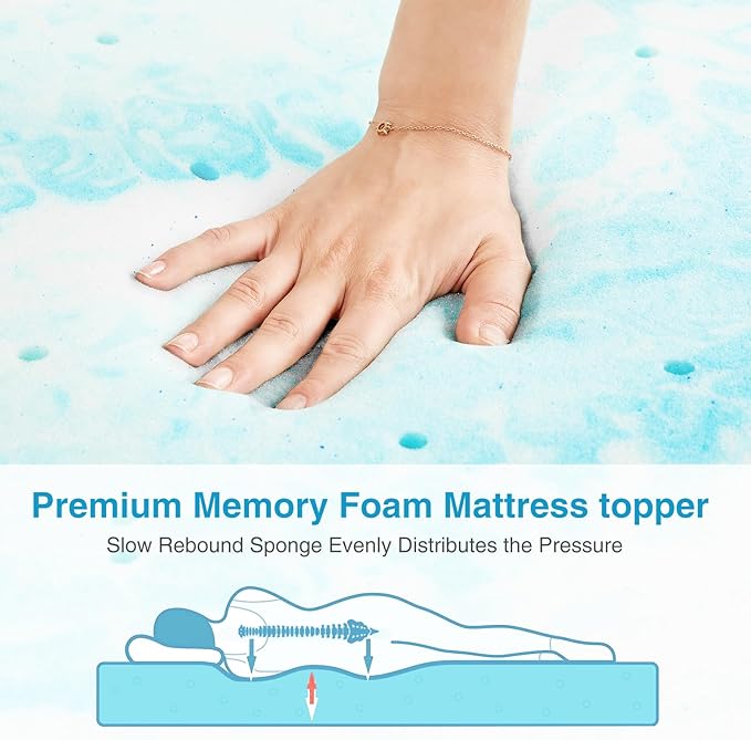 Mattress Topper, Queen Size Cooling Memory Foam Bed Toppers, 2 Inch Soft Mattress Pads for Sleeper Sofa, RV, Camper, CertiPUR-US Certified