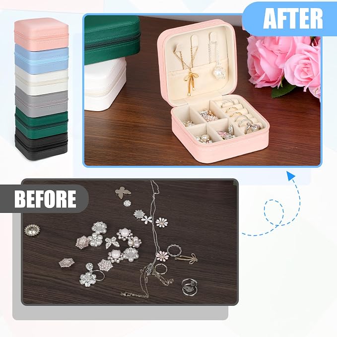 Prasacco 12 Pcs Travel Jewelry Case Bridesmaid Gifts Box PU Leather Small Travel Jewelry Box Mini Jewelry-Organizer for Earrings Rings Necklaces Women Girls Bridesmaid Proposal Gifts, 6 Colors - Image 4