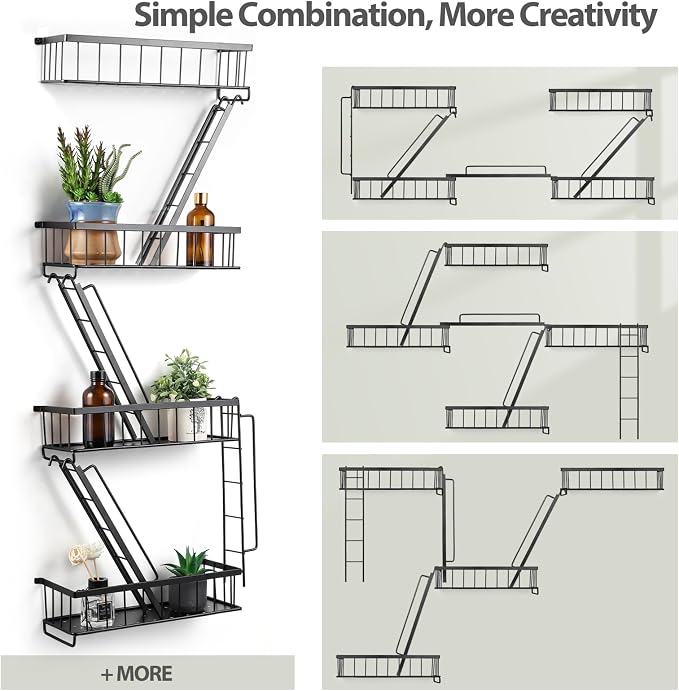 SweetSage Fire Escape Wall Shelf 4 Tier - NYC Decorative Floating Shelf Black Metal Book Shelves for Home Office Apartment Organizer and Display - Image 6