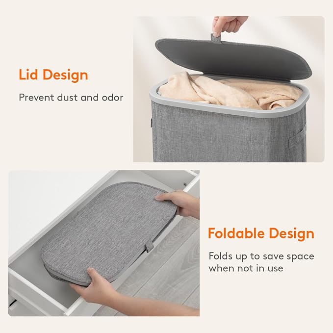 Lifewit Slim Laundry Basket with Lid, Narrow Large Laundry Hamper with Plastic Handles and Removable Bag, Tall Foldable Dirty Clothes Hampers for Laundry Room, Bedroom, Bathroom, Dorm, 75L Gray - Image 7