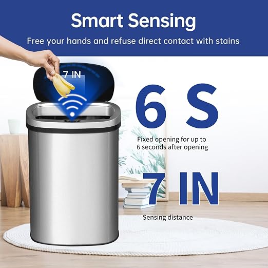 BestOffice | 13 Gallon Trash Can with Lid | Automatic Touchless Garbage Can | Odor Control | Modern Oval Design | Easy to Clean | Stainless Steel | Fits Any Kitchen, Bathroom, Office or Home - Image 2