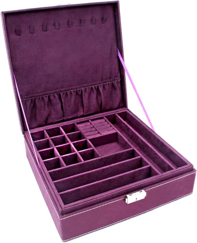 Two-Layer Jewelry Box Organizer Display Storage case with Lock (Purple) by KLOUDCity