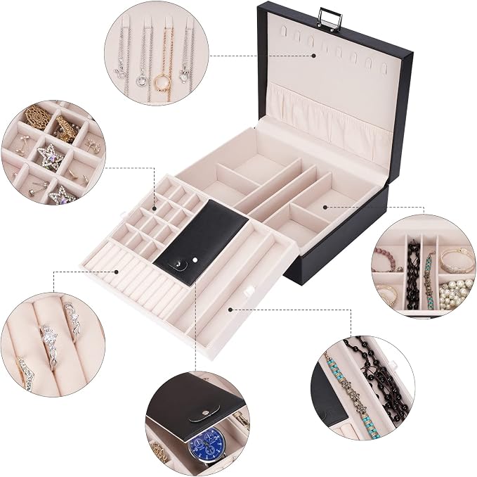 Jewelry Box Organizer, Travel Jewelry Storage Boxes Necklace Holders Display Tray Storage Case(BLACK) ¡­ - Image 4