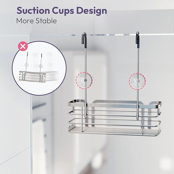 SWTYMIKI Shower Caddy Hanging Organizer - Over the Door Shower Caddy with 6 Hooks, 2 Installation Ways, Stainless Steel Rustproof Bathroom Organizer, Sand Nickel - Image 6