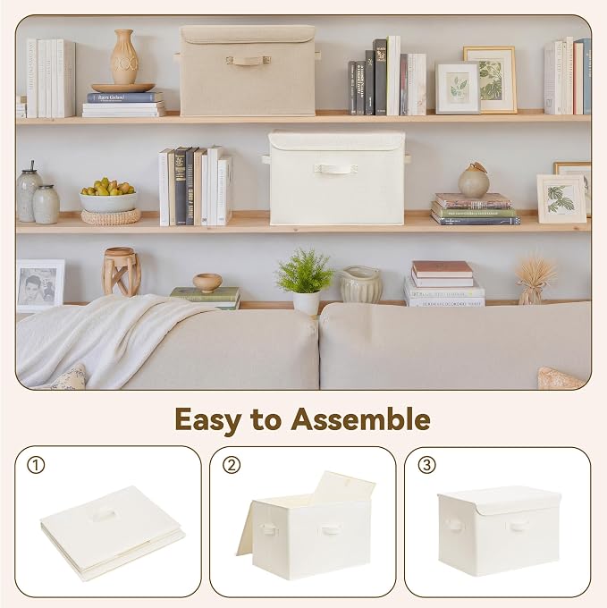 GRANNY SAYS Closet Storage Bins, Decorative Storage Boxes with Lids, Clothes Organizing Bins, Lidded Baskets for Toys, Clothing, Extra Large, Ivory White&Khaki, 2-Pack - Image 7