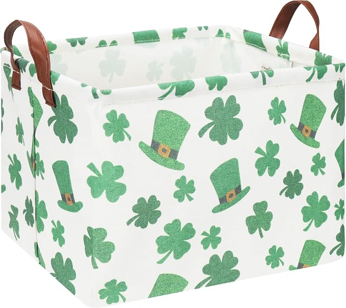 CLOCOR Four-leaf Clover Basket Empty,Rectangular St. Patrick's Day Gift Basket for Boys and Girls,Kids Toys Storage Bin,Baby Room Decor(Clover) by CLOCOR
