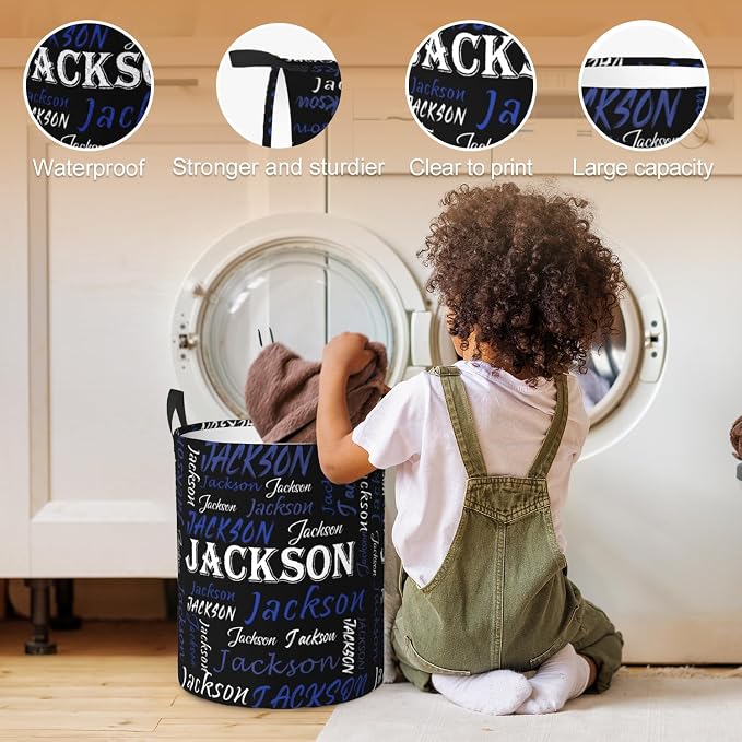 Custom Name Laundry Hamper, Personalized Laundry Basket with Name for Baby Boys Girls, Customized Collapsible Dirty Clothes Hamper Storage with Handles for Bedroom Bathroom Dorm Room Decor - Image 4